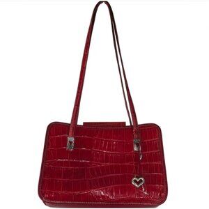Vintage Y2K Brighton Red Croc Leather Silver Heart Charm Shoulder Bag